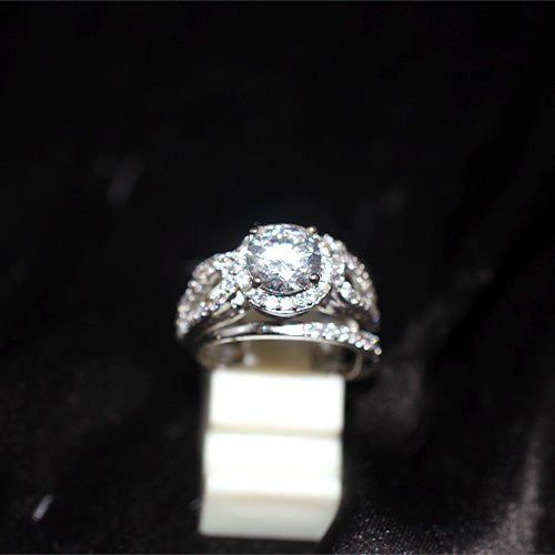 925 Sterling Silver Turkish Cubic Zirconia Halo Split Band Ring