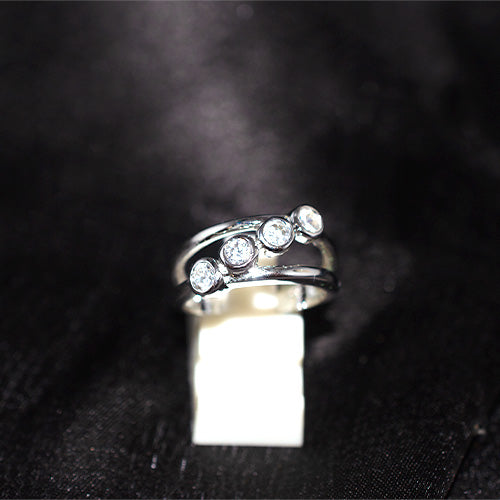 925 Sterling Silver Multi Bezel Cubic Zirconia Split Band Ring