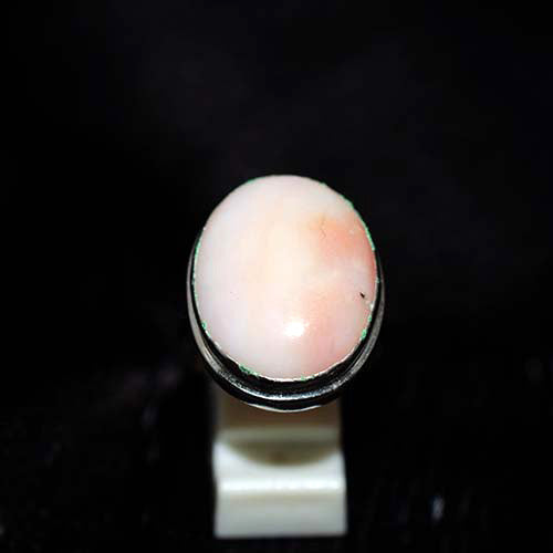 925 Sterling Silver Pink Opal Double Bezel Oval Ring