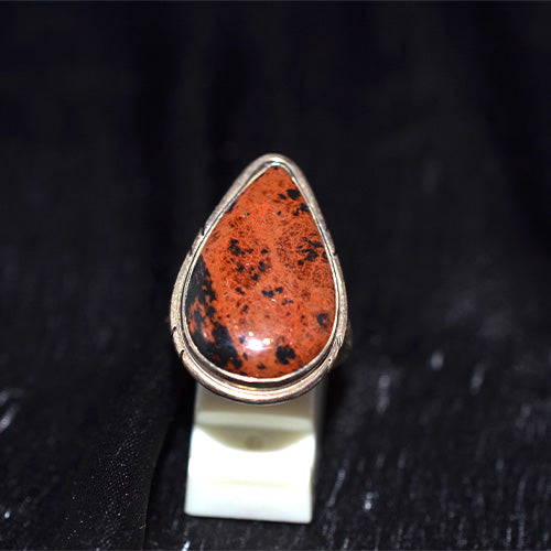 925 Sterling Silver Mahogany Obsidian Elongated Teardrop Ring