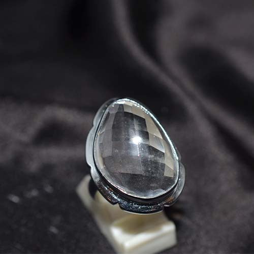 925 Sterling Silver Smoky Quartz Checkerboard Cushion Ring