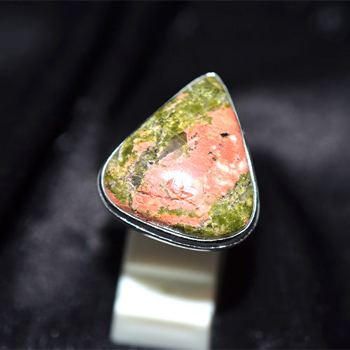 925 Sterling Silver Pear-Shaped Unakite Ring