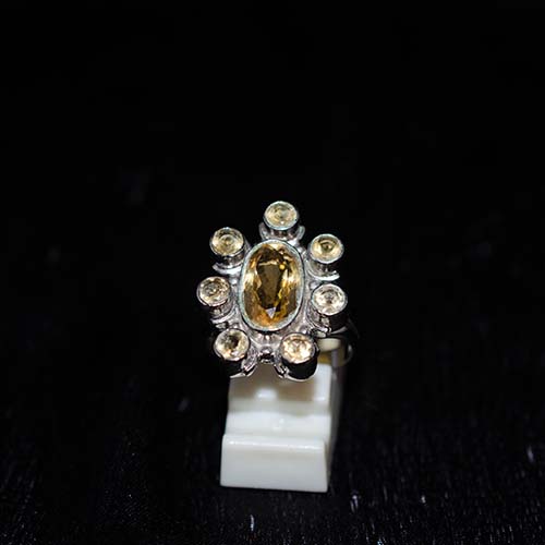 925 Sterling Silver Yellow Citrine Starburst Halo Ring