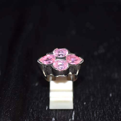 925 Sterling Silver Pink Gemstone Four Stone Setting Ring