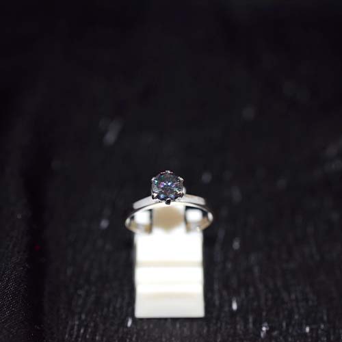 925 Sterling Silver Black Crystal Solitaire Ring