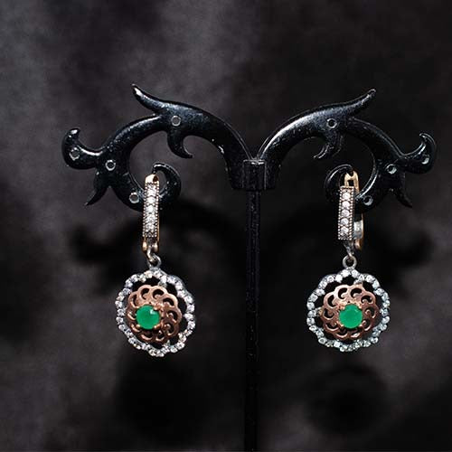 925 Sterling Silver Green Onyx Filigree Drop Earrings