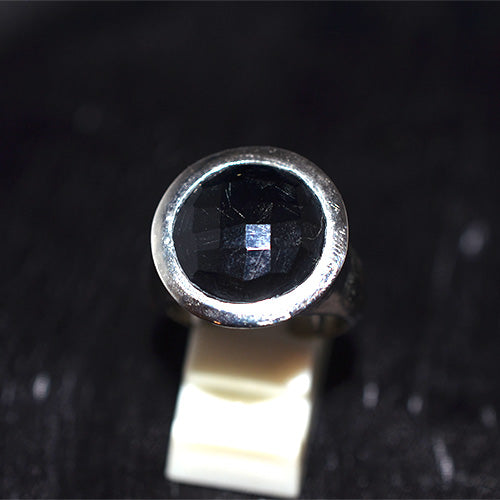 925 Sterling Silver Round Black Onyx Wide Bezel Ring