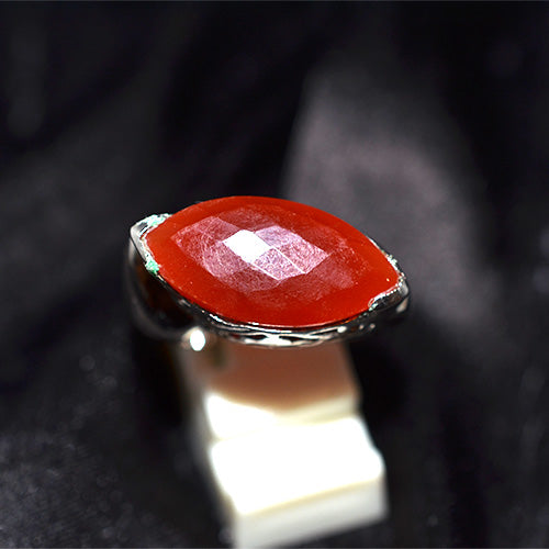 925 Sterling Silver East-West Marquise Carnelian Turkish Ring with Carved Band
