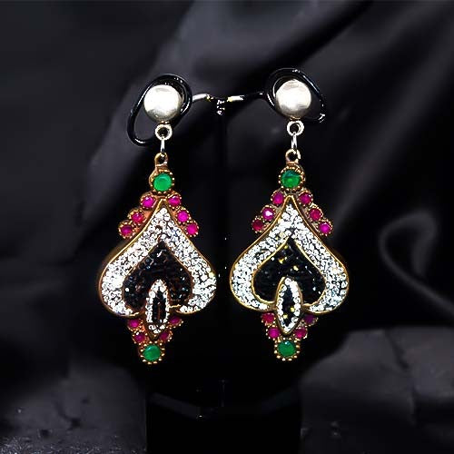 6 Carat Gold Plated Multicolor Cz Spade Drop Earrings
