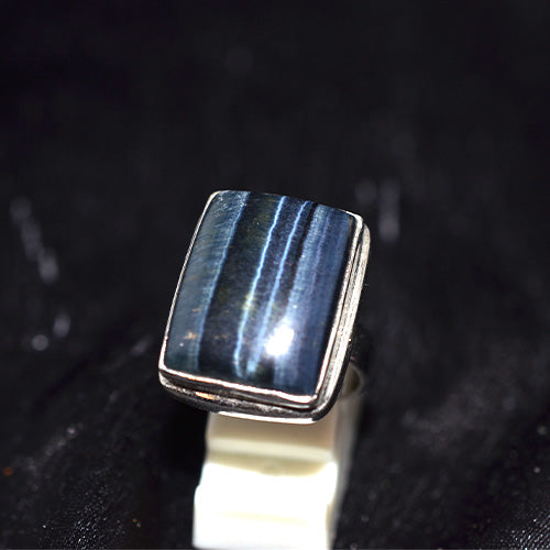 925 Sterling Silver Blue Tiger's Eye Rectangle Ring