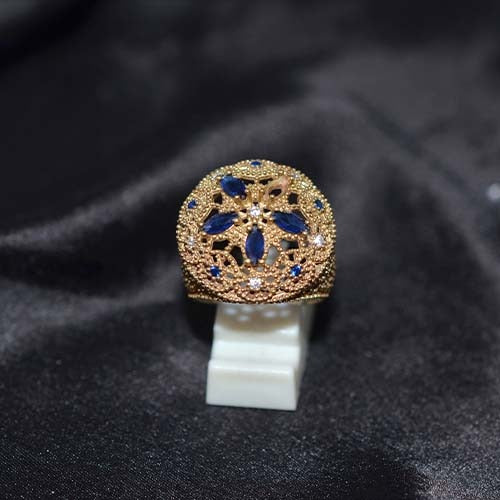 6 Carat Gold Plated Blue Sapphire Filigree Dome Ring