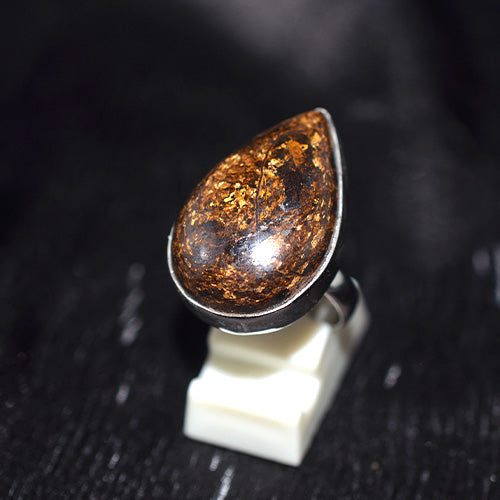 925 Sterling Silver Teardrop Bronzite Ring