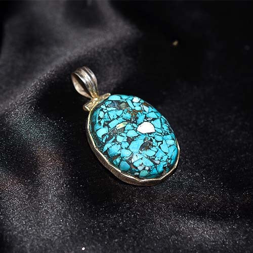 925 Sterling Silver Turquoise Matrix Oval Pendant