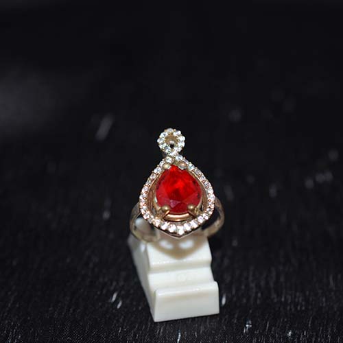 925 Sterling Silver Red Pear Drop Halo Ring