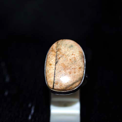925 Sterling Silver Beige Jasper Oval Ring