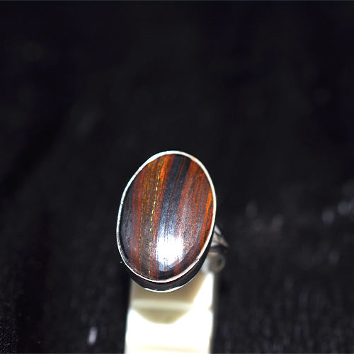925 Sterling Silver Tiger Iron Elongated Oval Ring