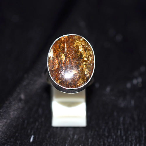 925 Sterling Silver Textured Bronzite Oval Ring