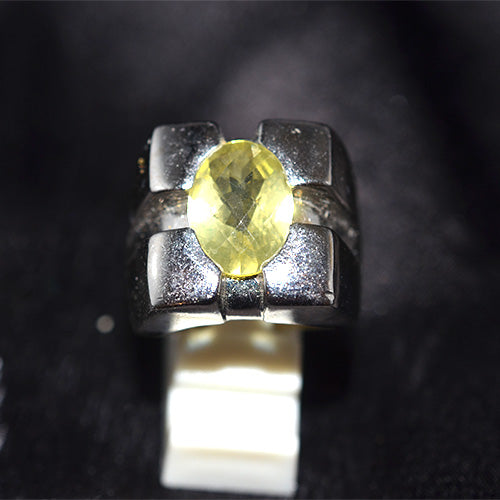 925 Sterling Silver Oval Lemon Quartz Geometric Block Ring