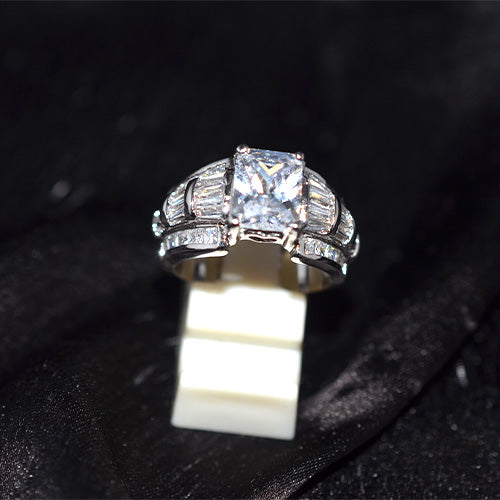 925 Sterling Silver Turkish Baguette Cubic Zirconia Statement Ring