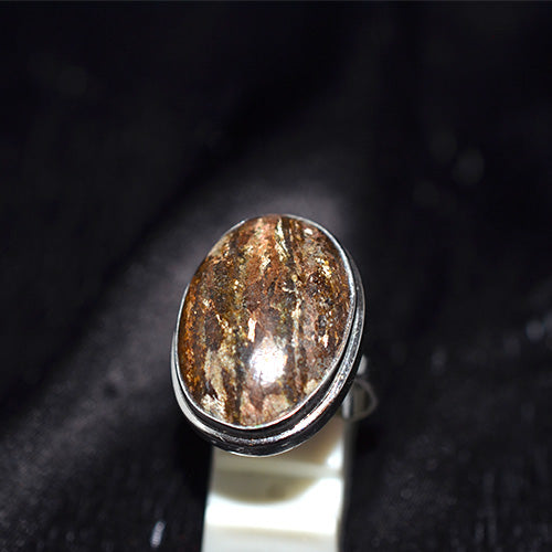 925 Sterling Silver Striped Bronzite Oval Ring