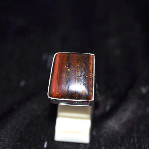925 Sterling Silver Square Cut Tiger Iron Ring