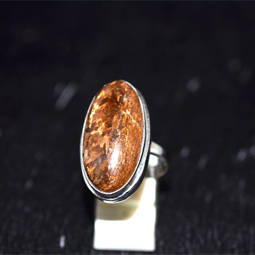 925 Sterling Silver Peanut Wood Jasper Oval Ring