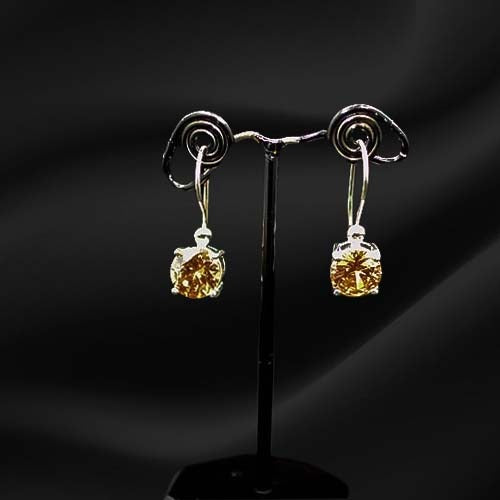 925 Sterling Silver Champagne Crystal Dangle Earrings