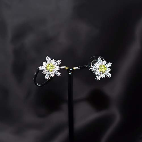 925 Sterling Silver Yellow and White Crystal Flower Stud Earrings