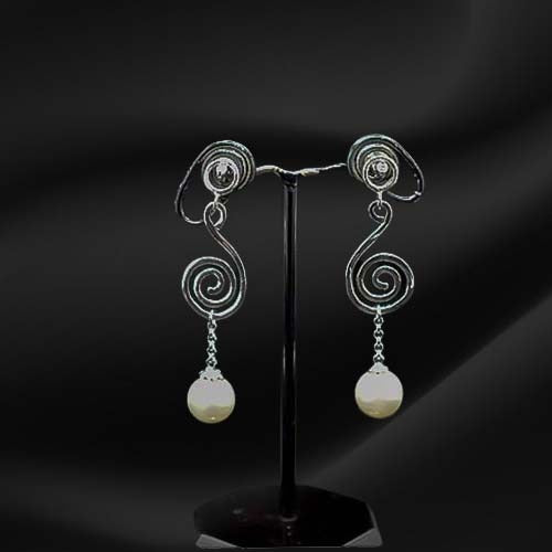 925 Sterling Silver Spiral Drop Pearl Earrings