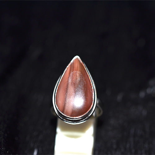 925 Sterling Silver Rosy Brown Cat's Eye Teardrop Ring