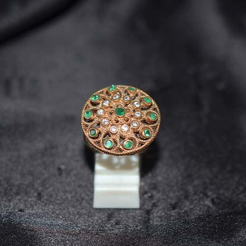 6 Carat Gold Plated Green Onyx Pavé Disc Ring