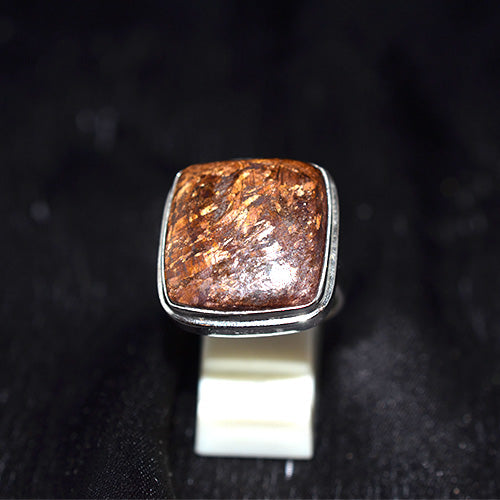 925 Sterling Silver Coppery Brown Jasper Cushion Cut Ring