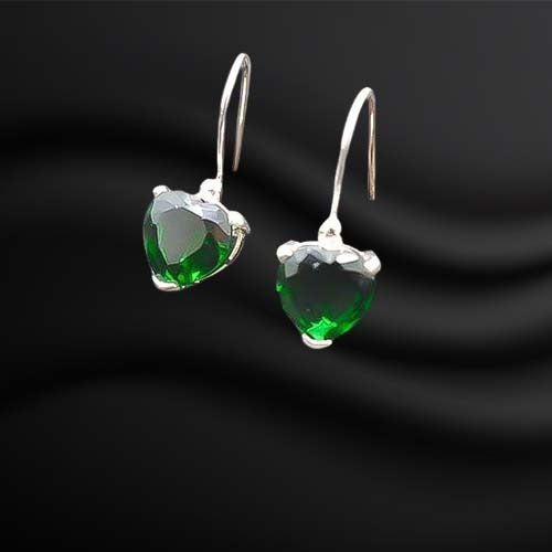925 Sterling Silver Green Heart Earrings