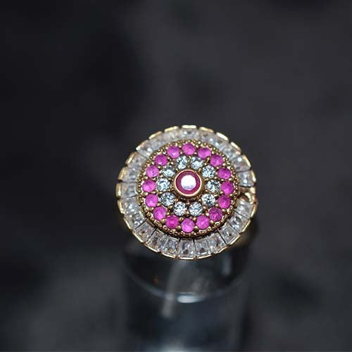 6 Carat Gold Plated Pink and White Circular Halo Ring