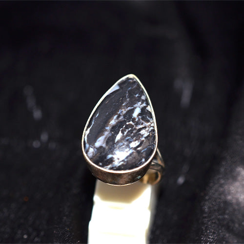 925 Sterling Silver Zebra Jasper Teardrop Ring