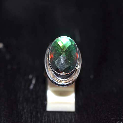 925 Sterling Silver Oval Mystic Topaz Textured Bezel Ring