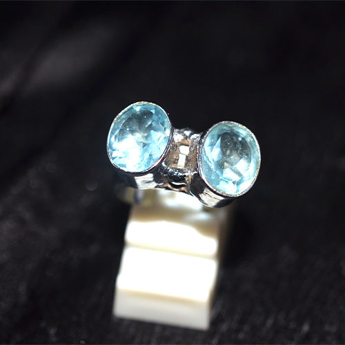 925 Sterling Silver Double Blue Topaz Open Ring