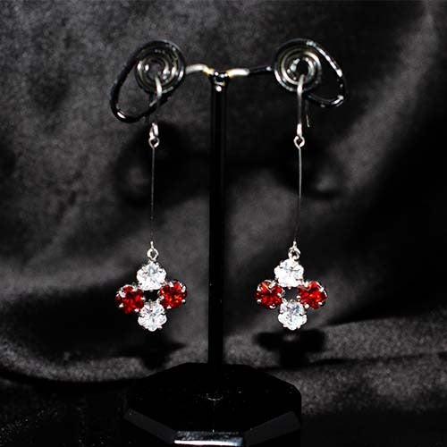925 Sterling Silver Red and White Crystal Clover Drop Earrings