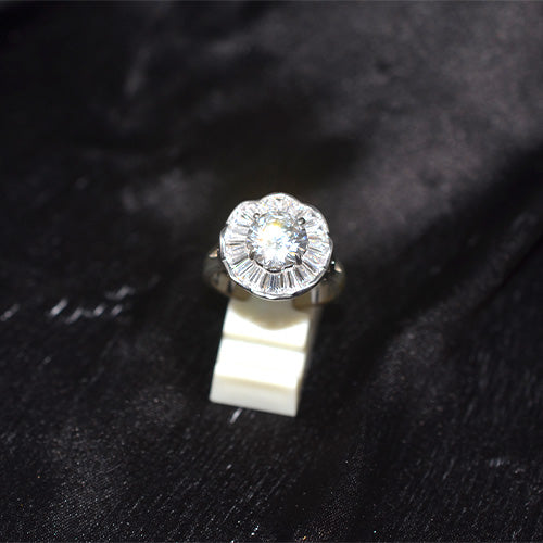 925 Sterling Silver Turkish Cubic Zirconia Flower Solitaire Ring
