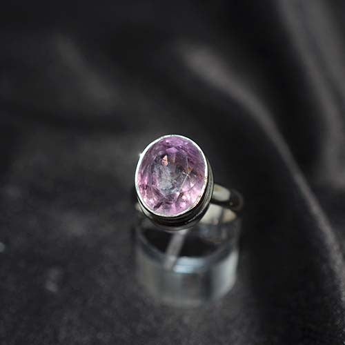 925 Sterling Silver Amethyst Round Bezel Ring