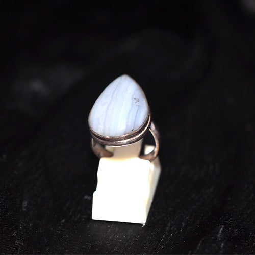 925 Sterling Silver Teardrop Blue Lace Agate Ring