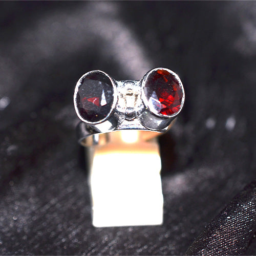 925 Sterling Silver Double Garnet Open Ring