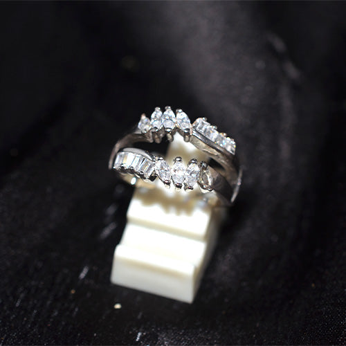 925 Sterling Silver Mixed Cut Cubic Zirconia Open Band Ring