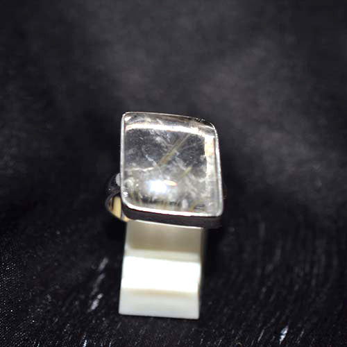 925 Sterling Silver Rutilated Quartz Rounded Square Ring