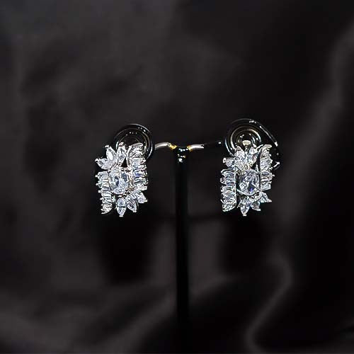 925 Sterling Silver White Crystal Cluster Stud Earrings