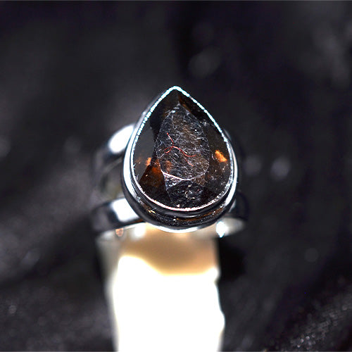 925 Sterling Silver Pear Smoky Quartz Double Band Ring