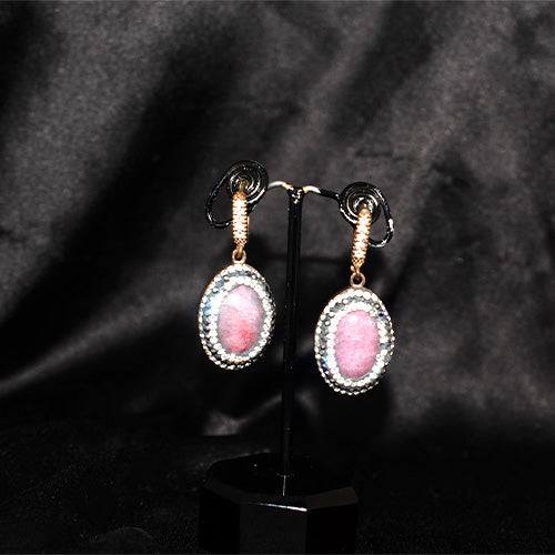 6 Carat Gold Plated Turkish Ruby and Marcasite Halo Drop Earrings