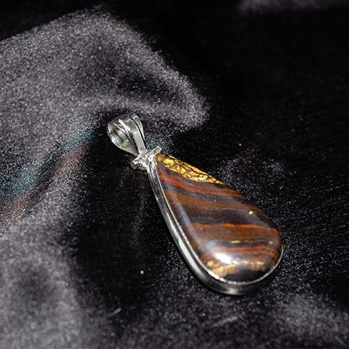 925 Sterling Silver Tiger Iron Teardrop Pendant