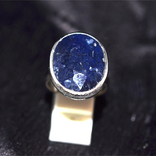 925 Sterling Silver Turkish Oval Lapis Lazuli Textured Bezel Ring