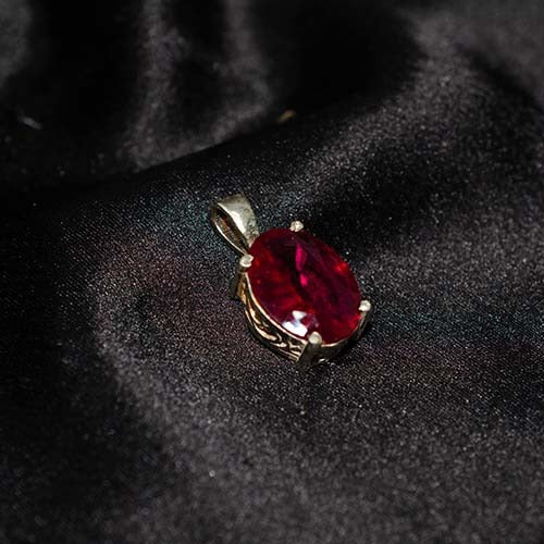 925 Sterling Silver Ruby Oval Filigree Pendant